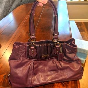 Coach Ashley Pleated Satchel in Purple Leather